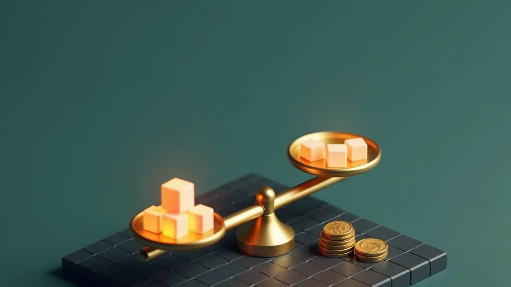 Balance scale weighing token cubes against coins, illustrating per-token cost