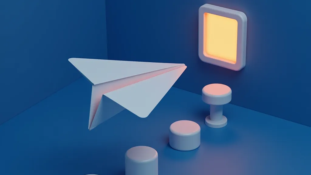Paper-plane chat bubble leaving a terminal toward a row of speech bubbles, representing a Telegram bot